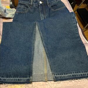 Classic Blue Denim Midi Skirt